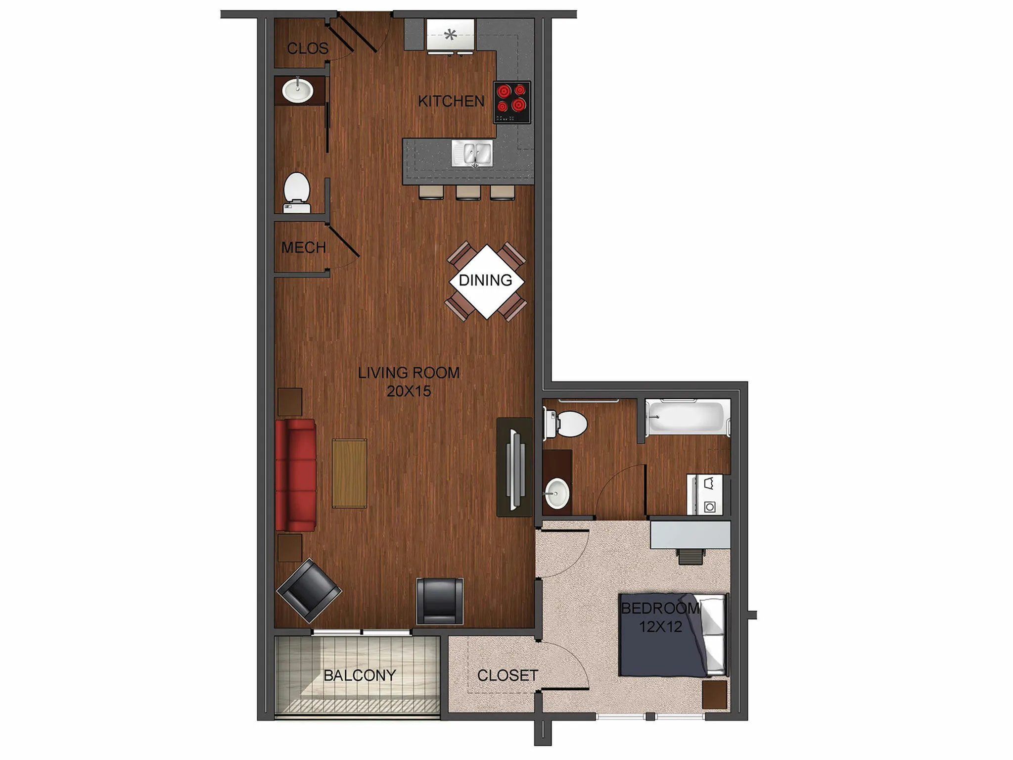floor plan image of one bedroom apartment home at Township 28
