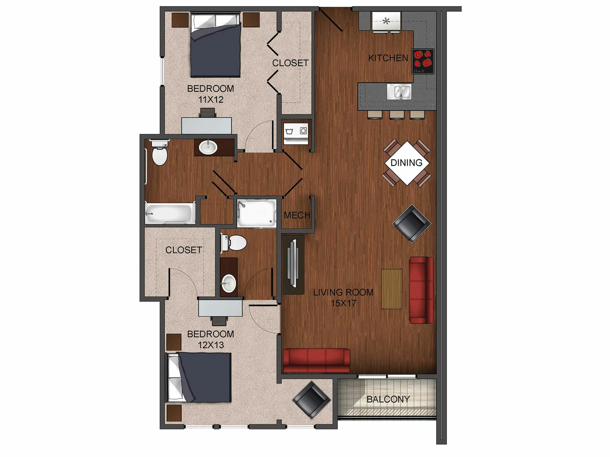 2 bedroom apartment home floor plan at Township 28