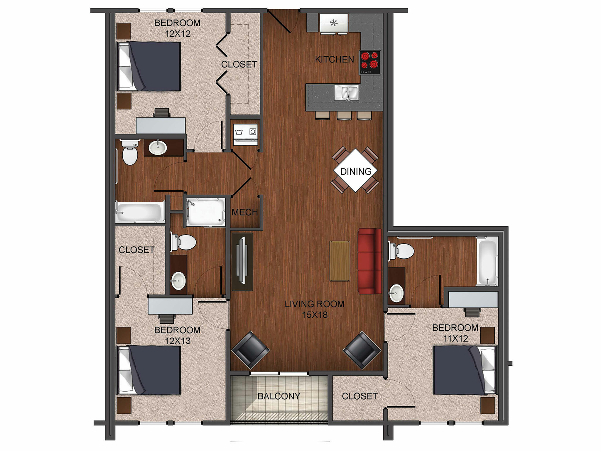 floor plan image of 3 bedroom apartment home image