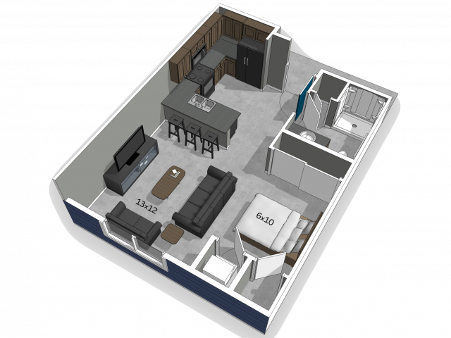 accessible studio apartment floor plan image at The Falcon
