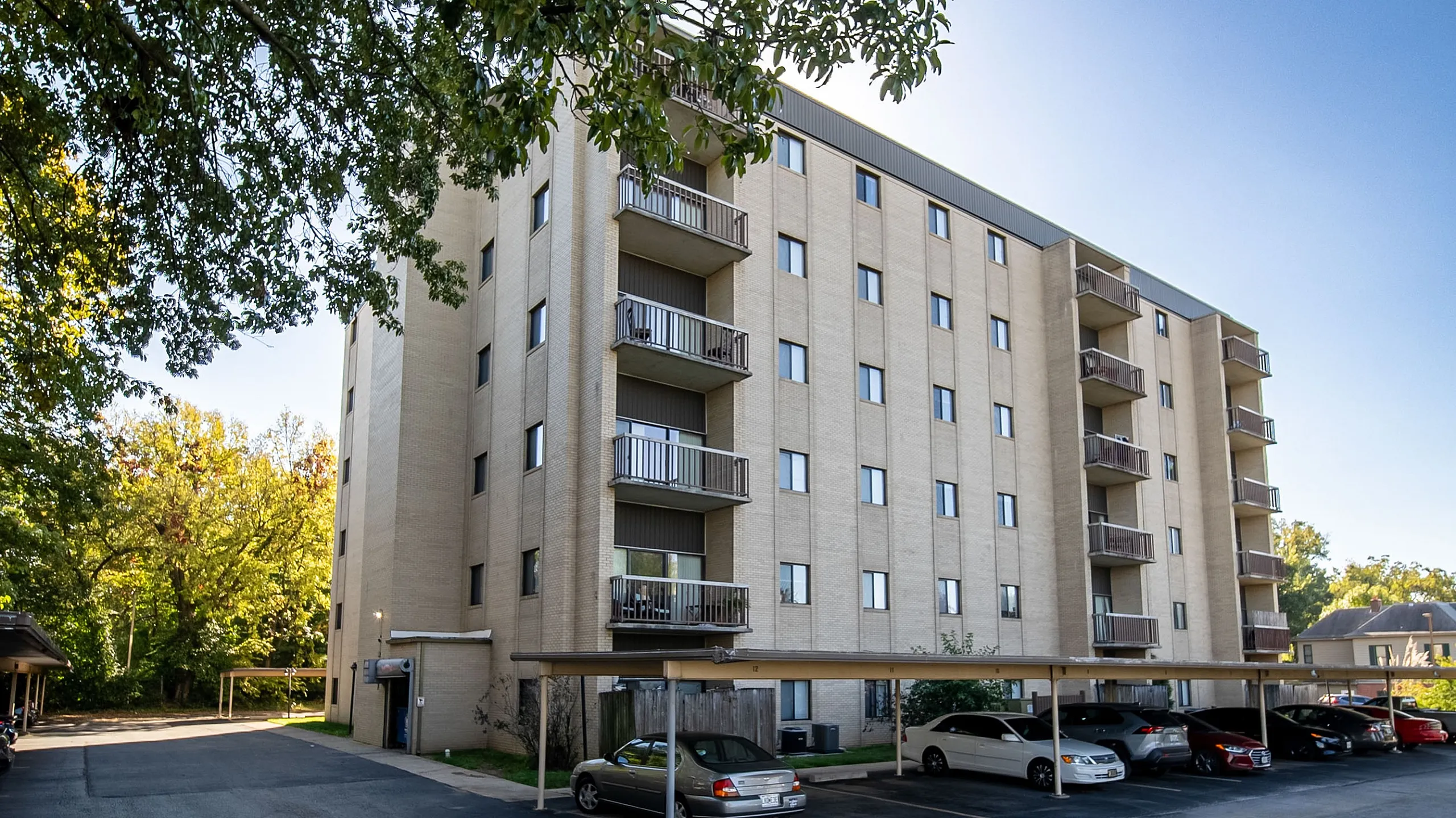 Regency Towers Downtown Springfield Missouri MSU Student Housing Exterior Covered Parking