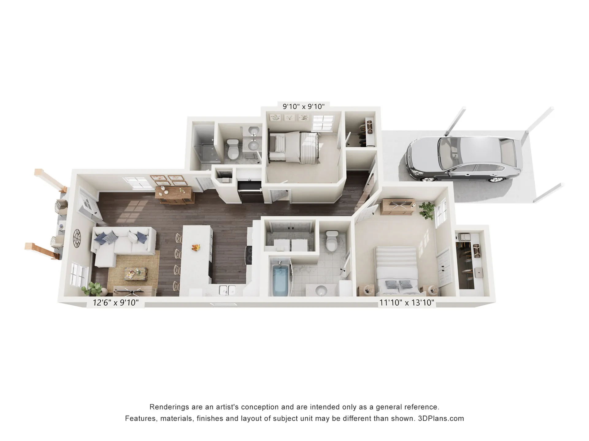 Two Bed / Two Bath - 972 sq ft