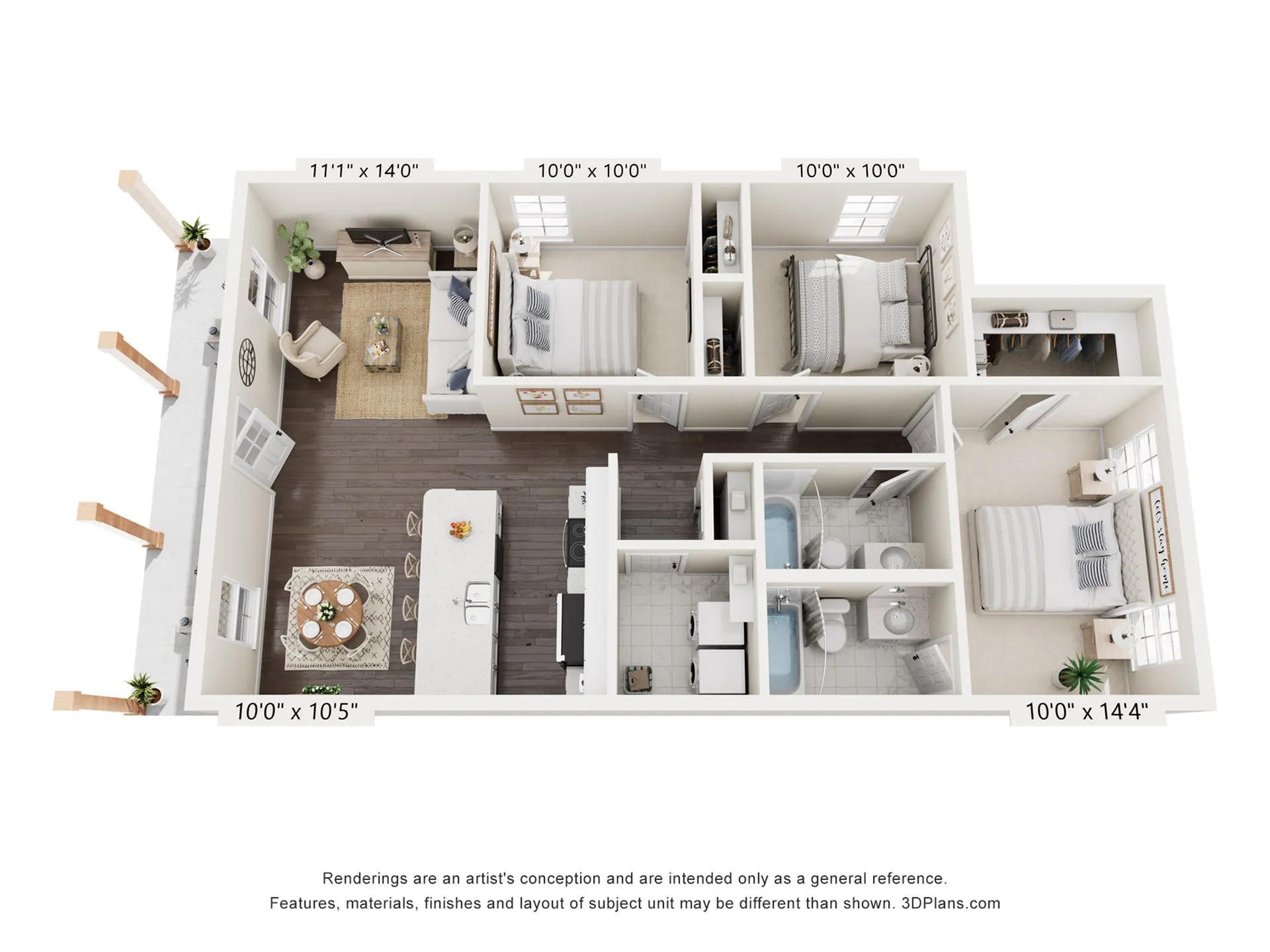 Three Bed / Two Bath - 1046 sq ft