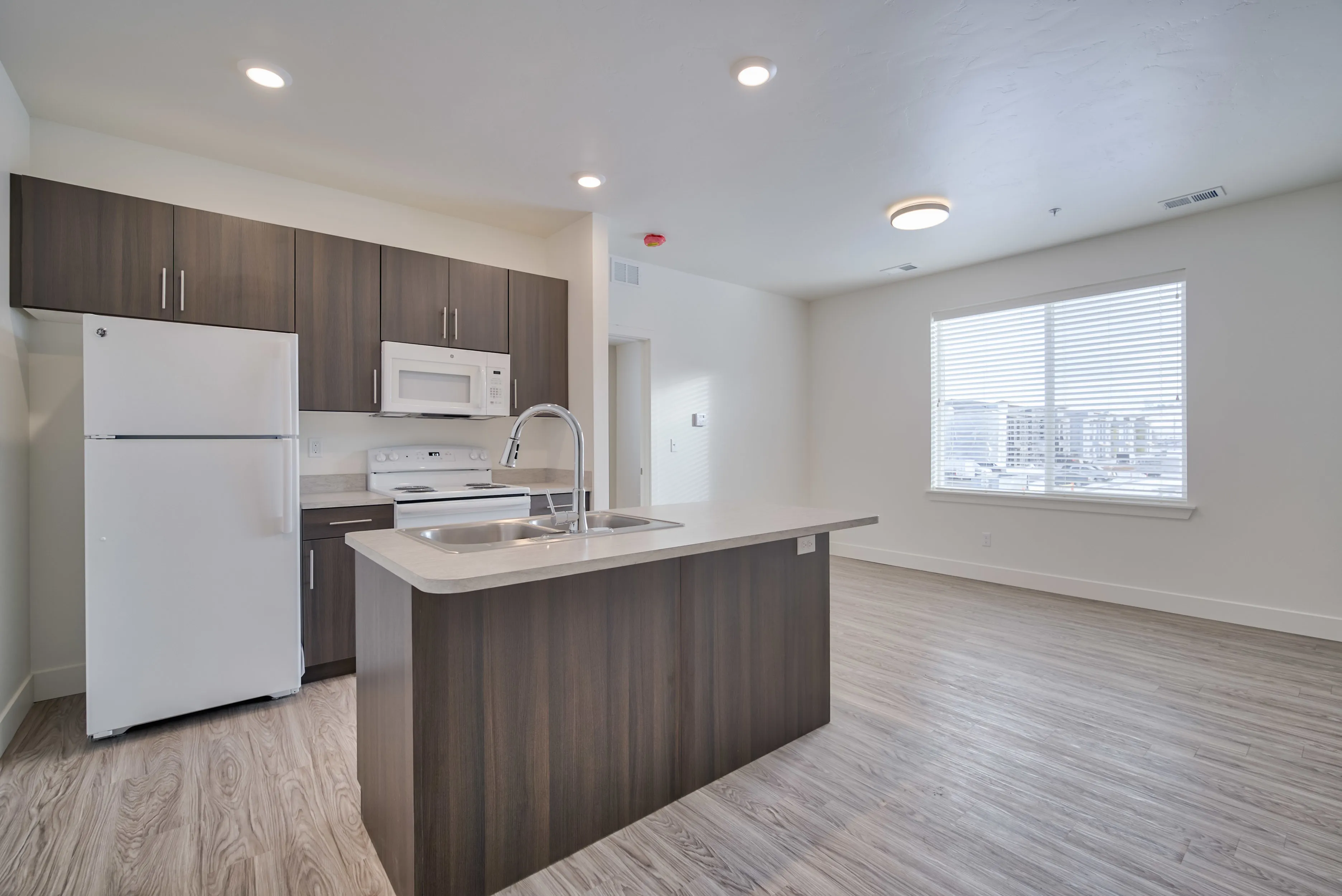 Modern kitchen with sleek cabinetry, spacious countertops, and bright natural light enhancing a warm, inviting atmosphere.