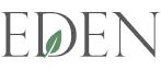 Elegant 'EDEN' logo featuring a stylized leaf, symbolizing nature and serenity.