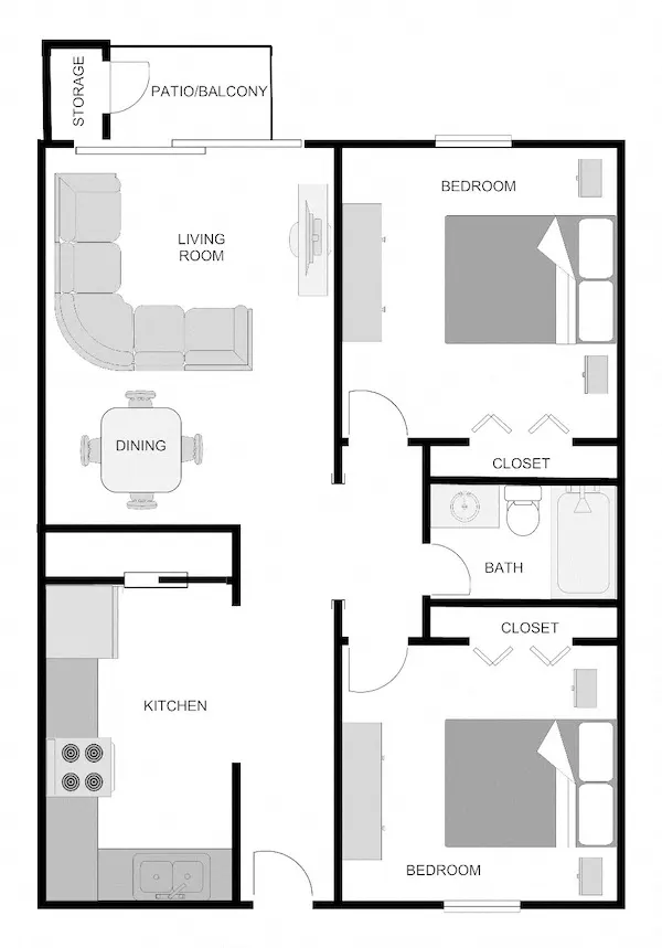 2 bedroom 1 bath villa