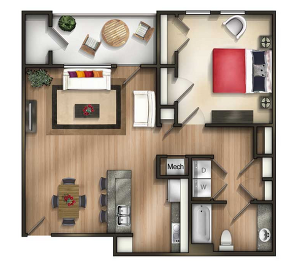 The Lodge at Johns Road - One-Bedroom Floorplan