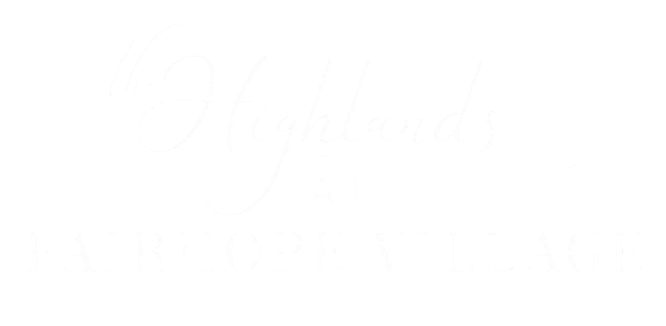 Elegant script and bold lettering showcasing 'The Highlands at Fairhope Village', highlighting modern community living.