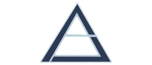 Striking geometric logo with an intertwined triangle and line design in contrasting blue tones.