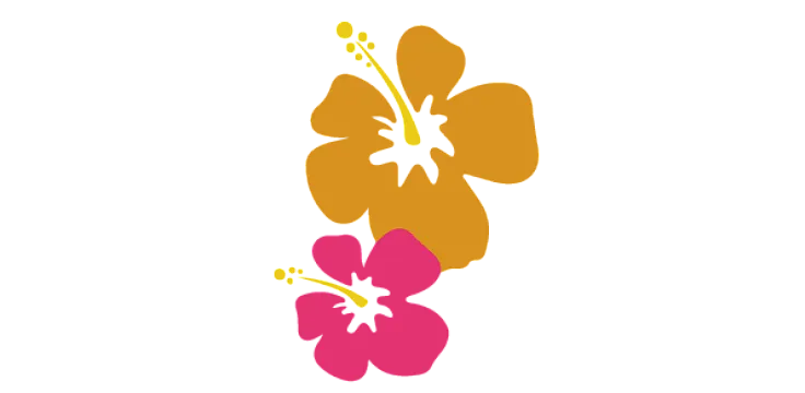 Bright and vibrant logo featuring two colorful hibiscus flowers, symbolizing tropical elegance and warmth.