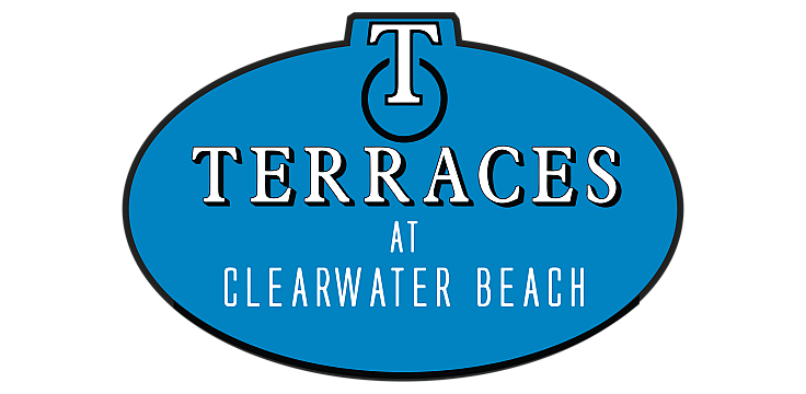 Elegant blue logo for Terraces at Clearwater Beach with stylish typography.