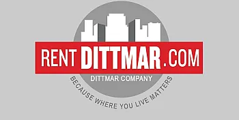 Modern logo featuring RentDittmar.com with a stylized city skyline, emphasizing quality living spaces.