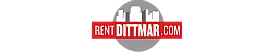 Bold Rent Dittmar logo featuring white city skyline silhouette on a gray circle background with striking red banner.