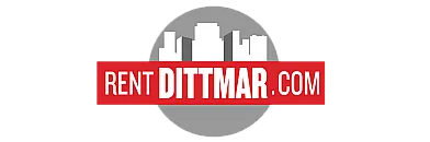 Modern Rent Dittmar logo showcasing a sleek city skyline within a circular design.