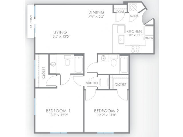 2 Bedroom Floor Plan | Apartment Rental Indianapolis | Artistry