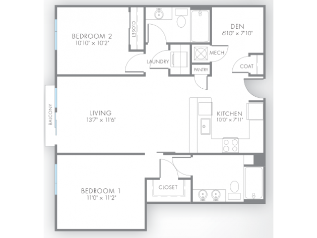 2 Bedroom Floor Plan | Apartment Rental Indianapolis | Artistry