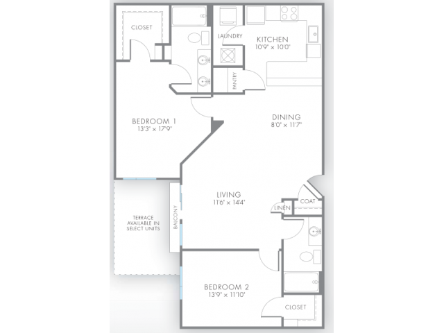 2 Bedroom Floor Plan | Apartment Rental Indianapolis | Artistry