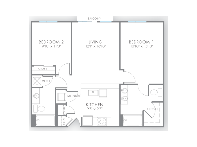 2 Bedroom Floor Plan | Apartment Rental Indianapolis | Artistry