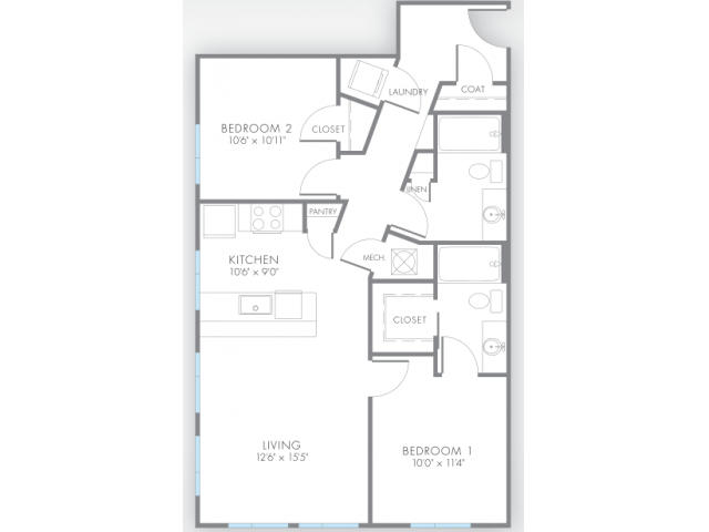 2 Bedroom Floor Plan | Apartment Rental Indianapolis | Artistry