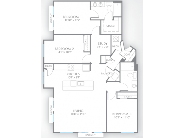 3 Bedroom Floor Plan | Apartments For Rent In Indianapolis In | Artistry