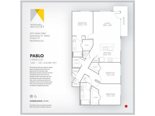 3 Bedroom Floor Plan | Apartments For Rent In Indianapolis In | Artistry