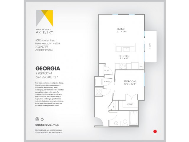 1 Bedroom Floor Plan | Indianapolis Apartments | Artistry