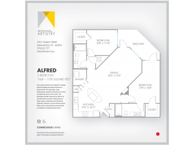 2 Bedroom Floor Plan | Apartment Rental Indianapolis | Artistry