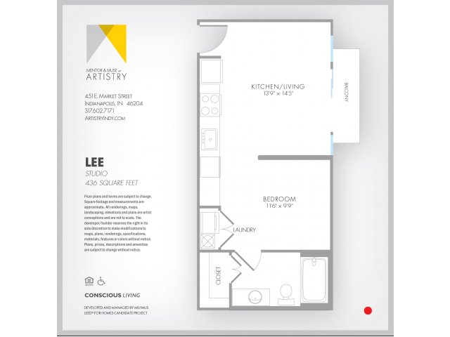Studio Floor Plan | Apartment Rental Indianapolis | Artistry
