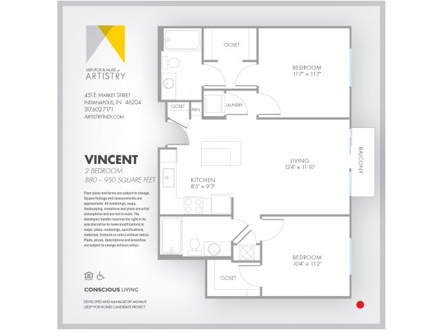 2 Bedroom Floor Plan | Apartment Rental Indianapolis | Artistry
