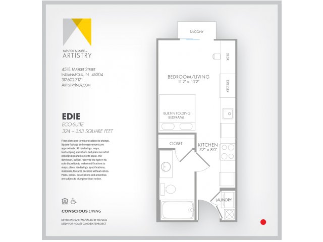 Studio Floor Plan | Apartment Rental Indianapolis | Artistry