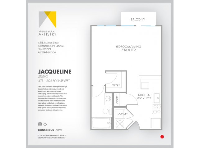 Studio Floor Plan | Apartment Rental Indianapolis | Artistry