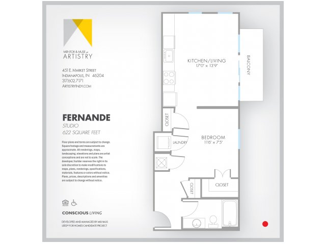 Studio Floor Plan | Apartment Rental Indianapolis | Artistry