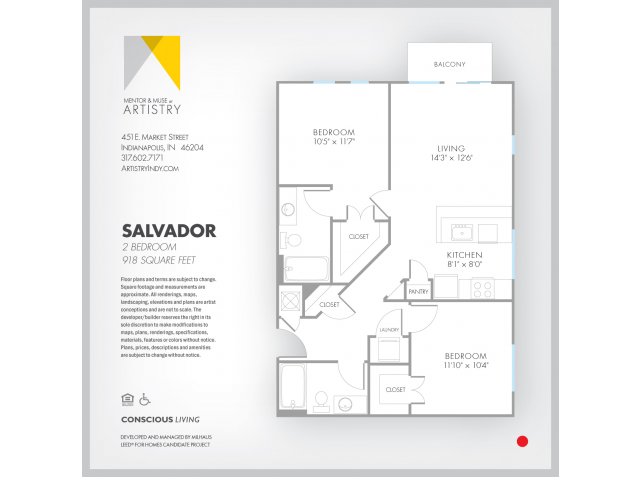 2 Bedroom Floor Plan | Apartment Rental Indianapolis | Artistry