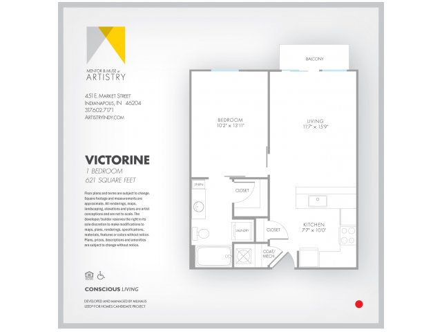 1 Bedroom Floor Plan | Indianapolis Apartments | Artistry