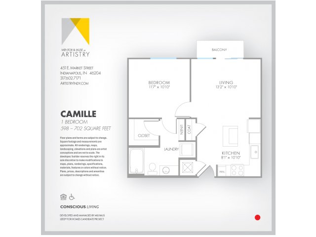 1 Bedroom Floor Plan | Indianapolis Apartments | Artistry
