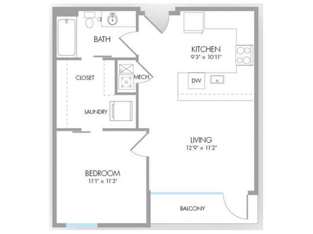 1 Bedroom Floor Plan | Indianapolis Apartments | Artistry