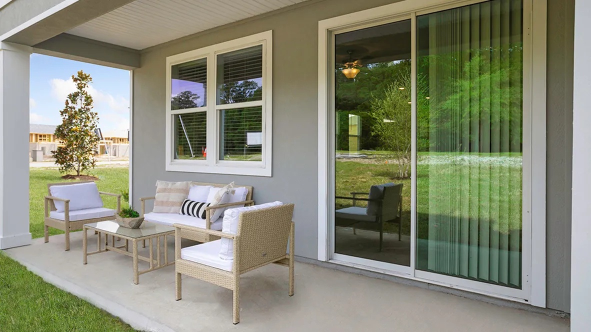 furnished patio area of home on sunny day