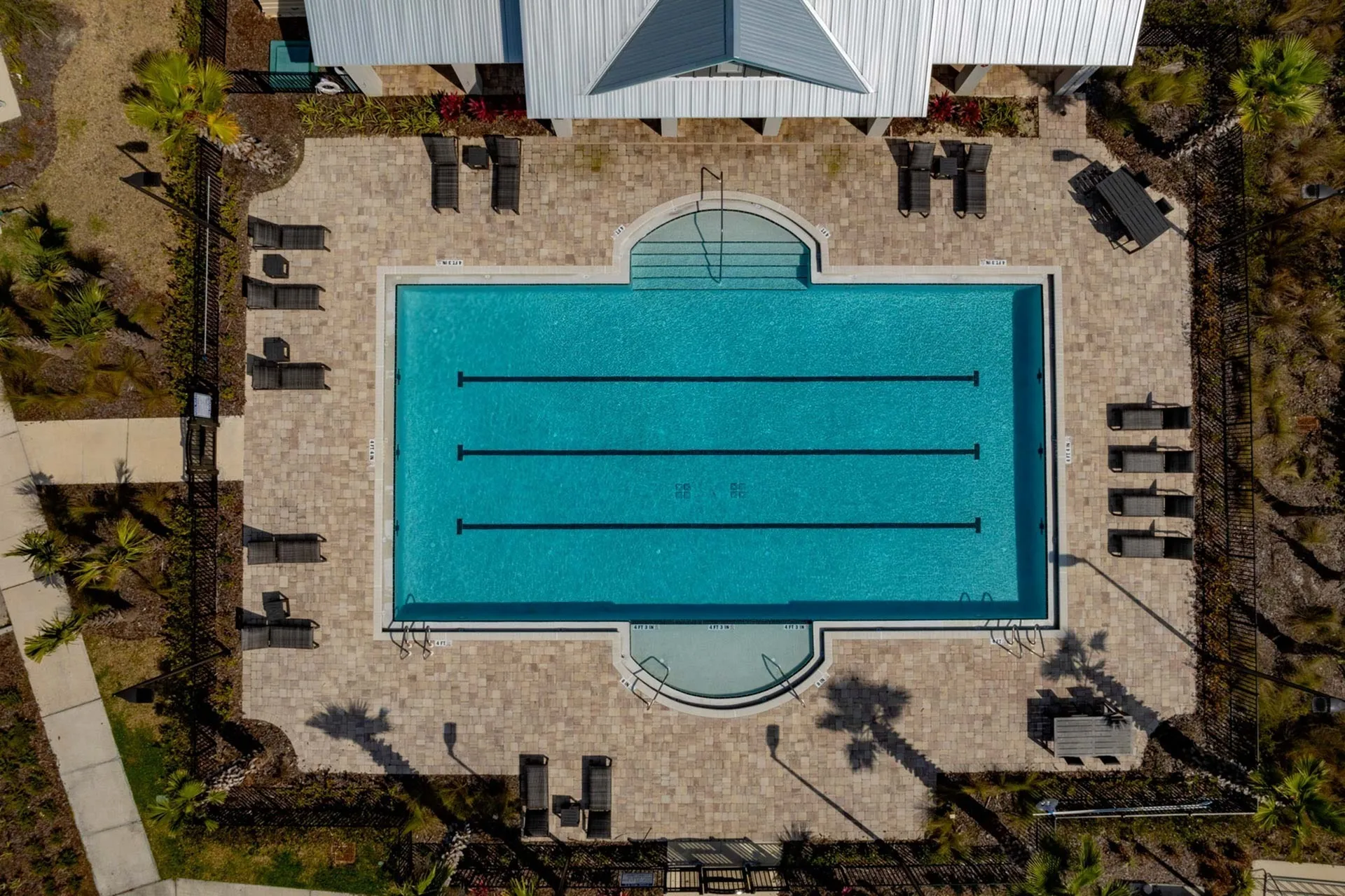 Aerial view of the outdoor pool in the daytime