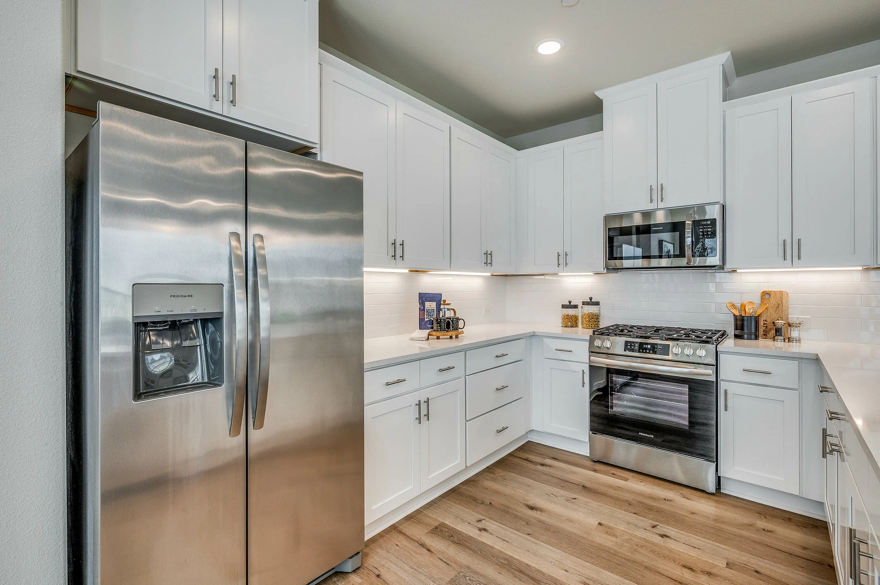 Furnished kitchen with stainless steel appliances