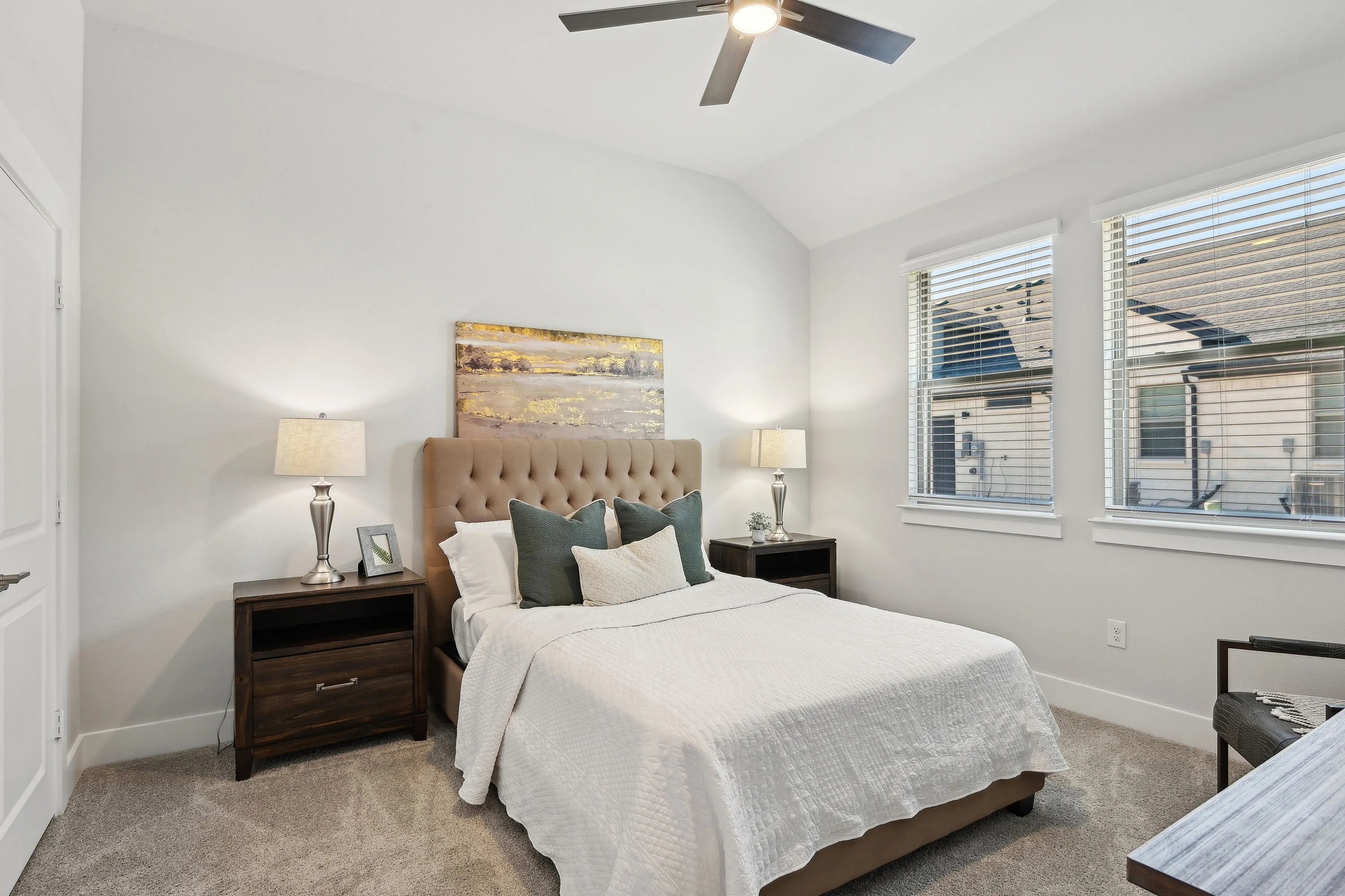 guest bedroom with carpet flooring