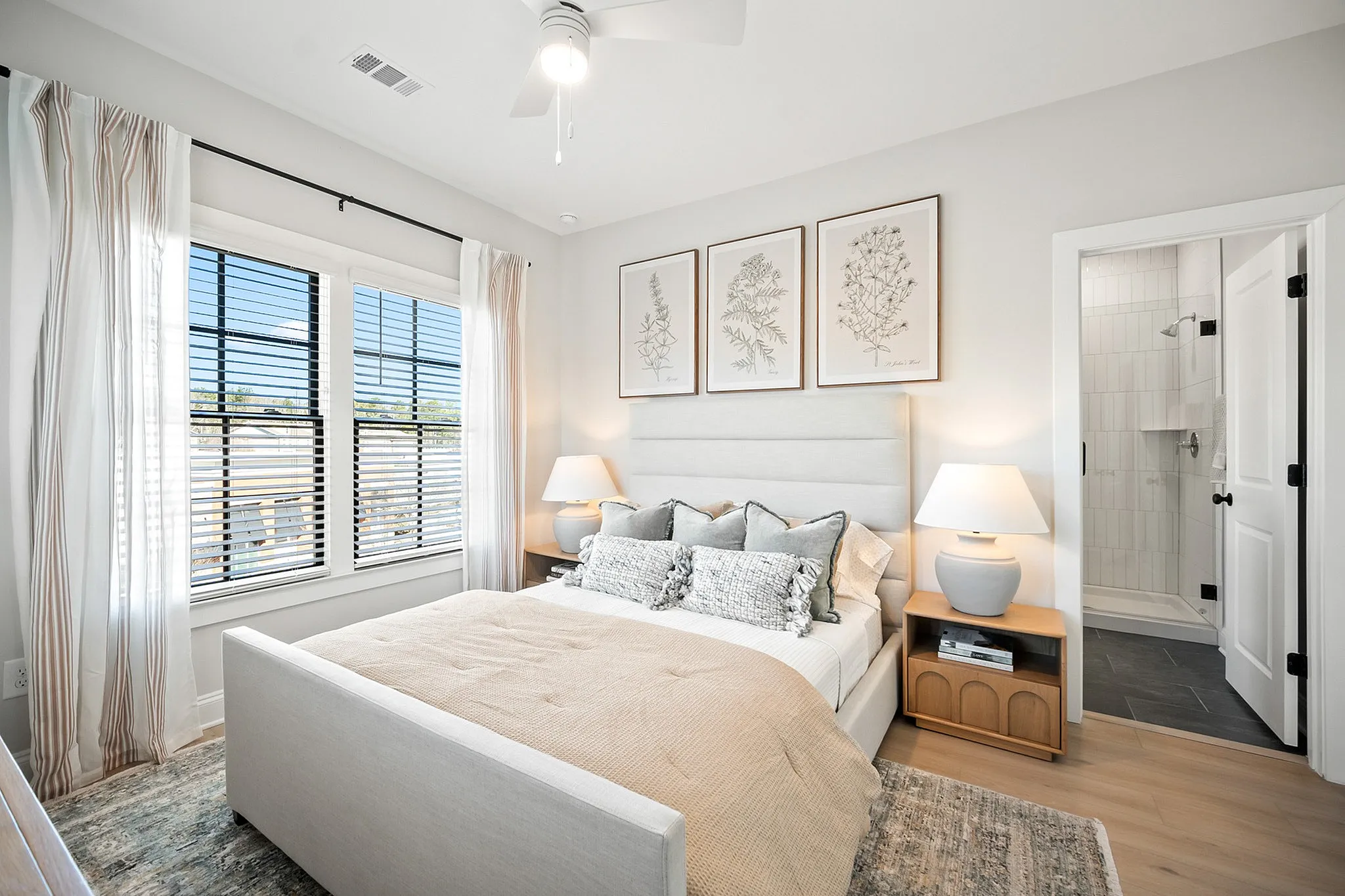 Guest bedroom with bed and nightstands