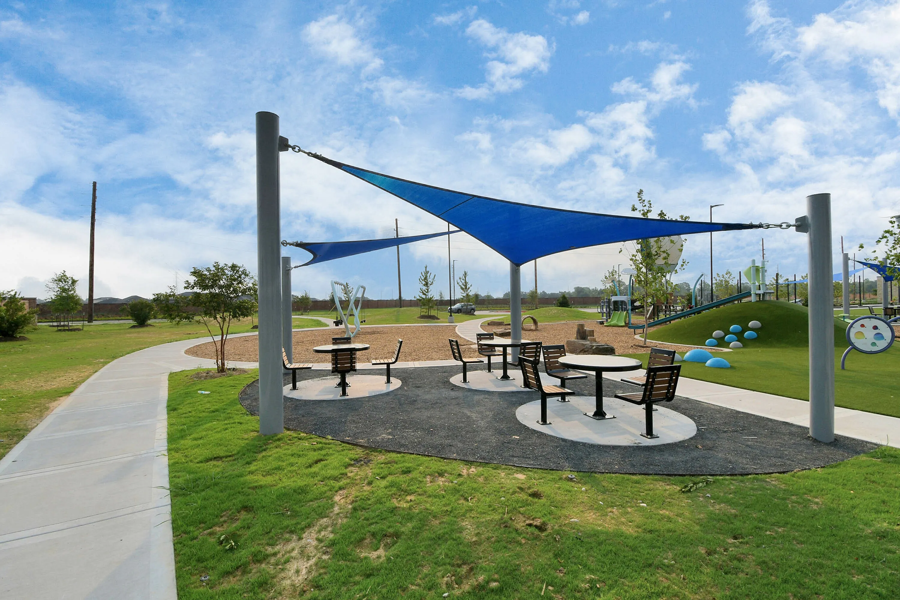 outdoor seating under shade
