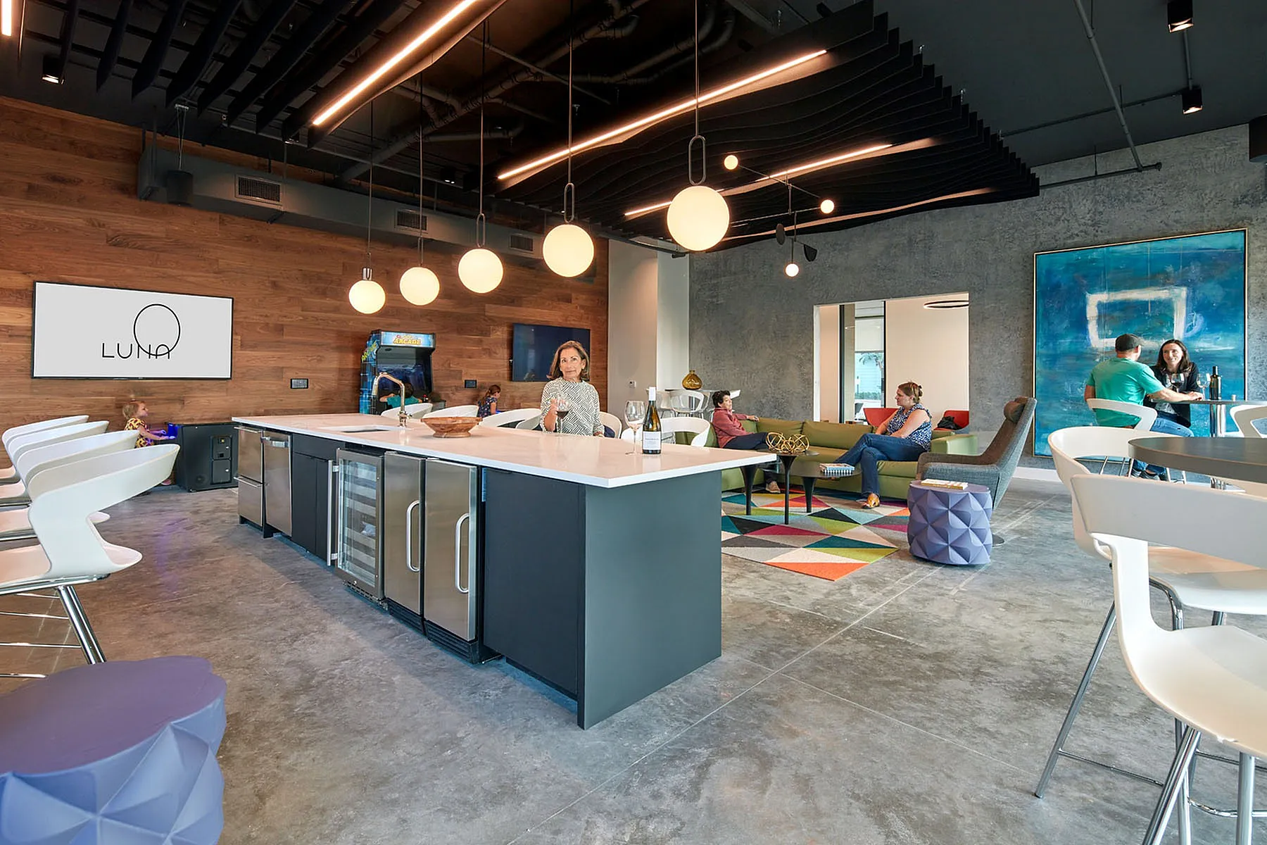 Luna clubroom with entertaining kitchen