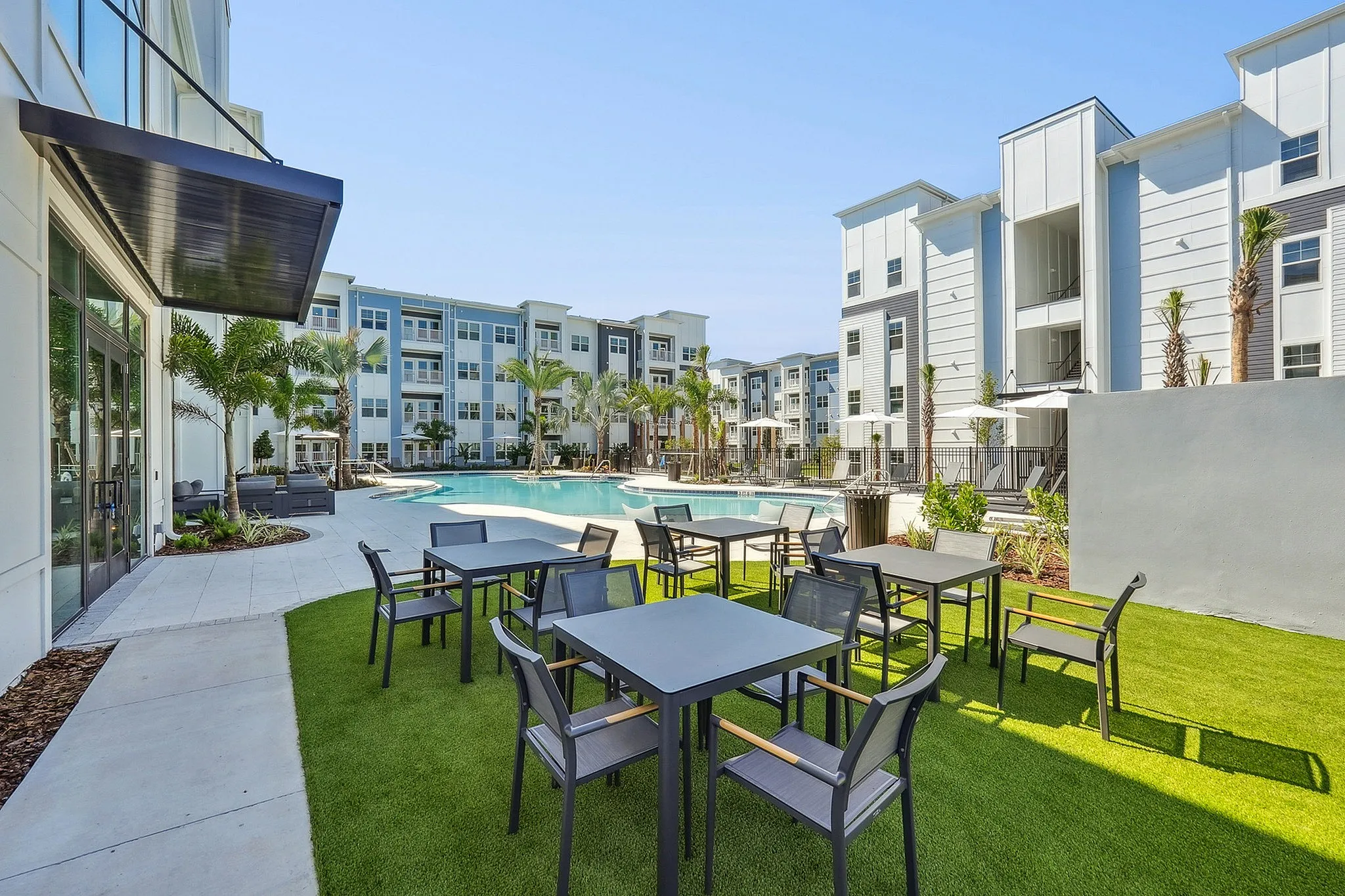 Outdoor seating by pool area
