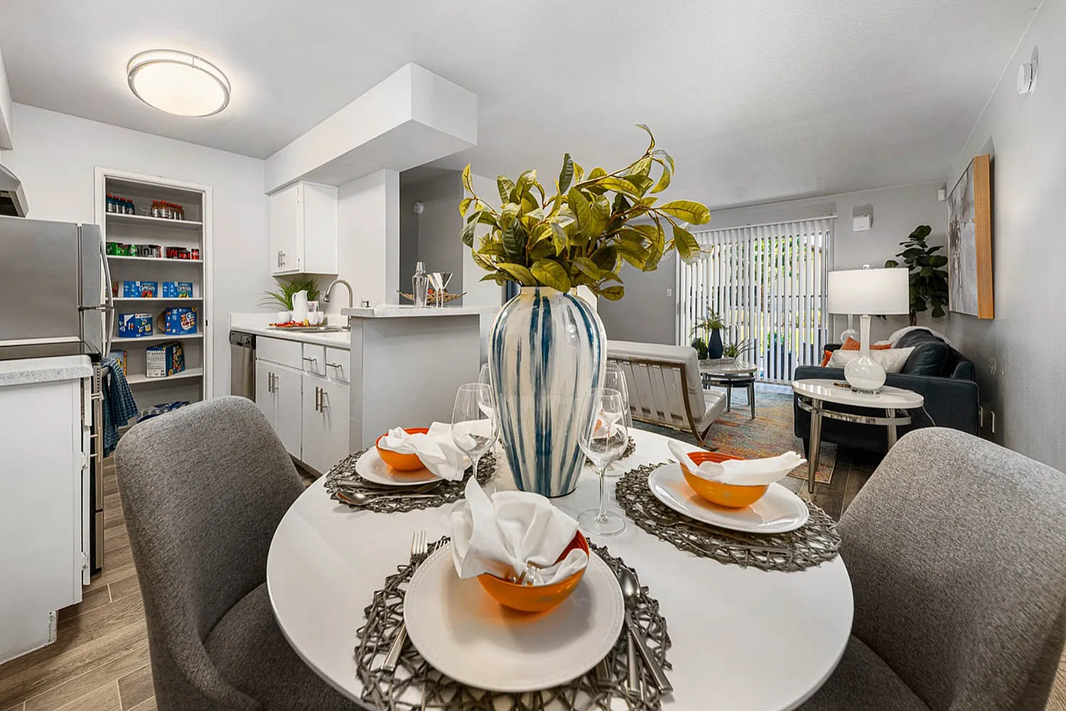 open layout dining area and kitchen