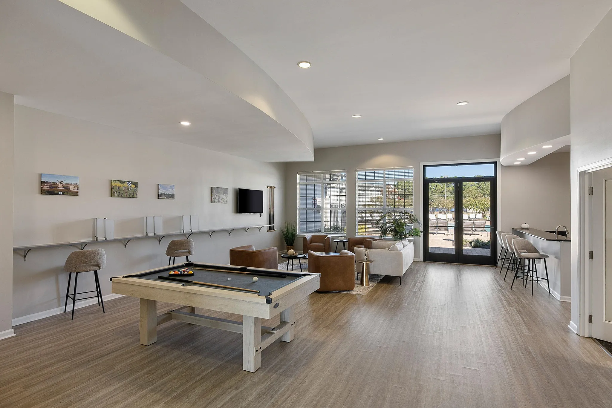 Indoor clubhouse with pool table