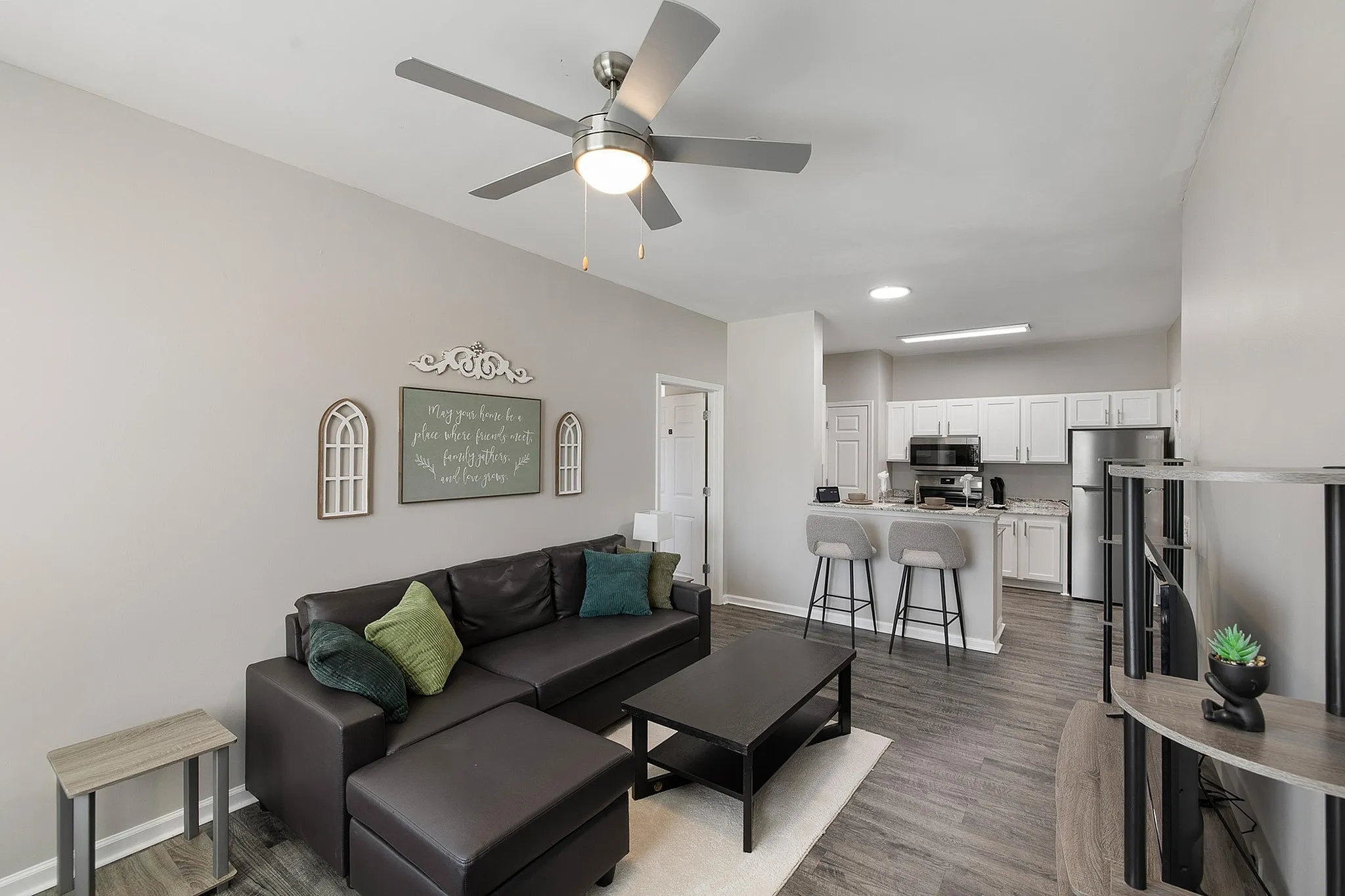 Model home with black couch