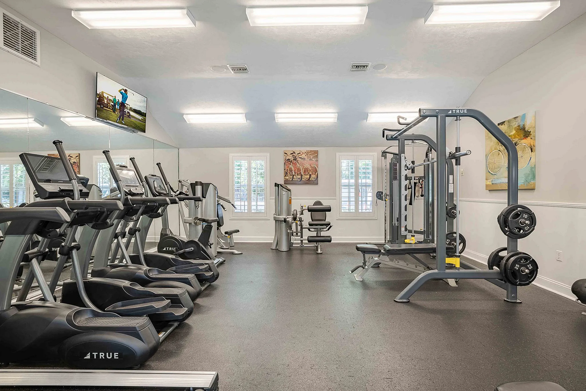 fitness center with treadmills