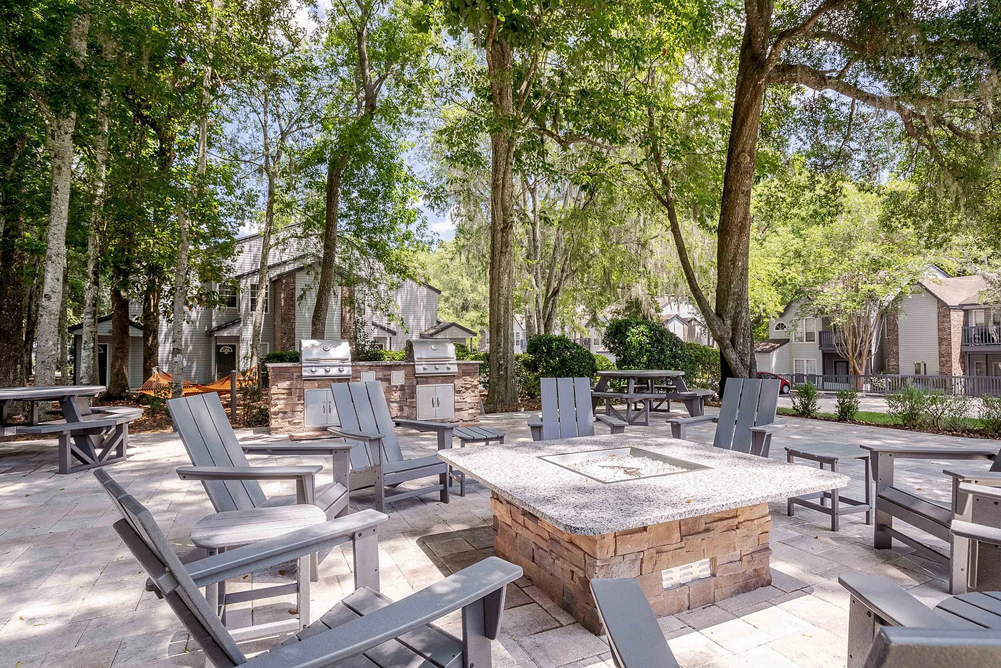 outdoor fire pit with grilling area