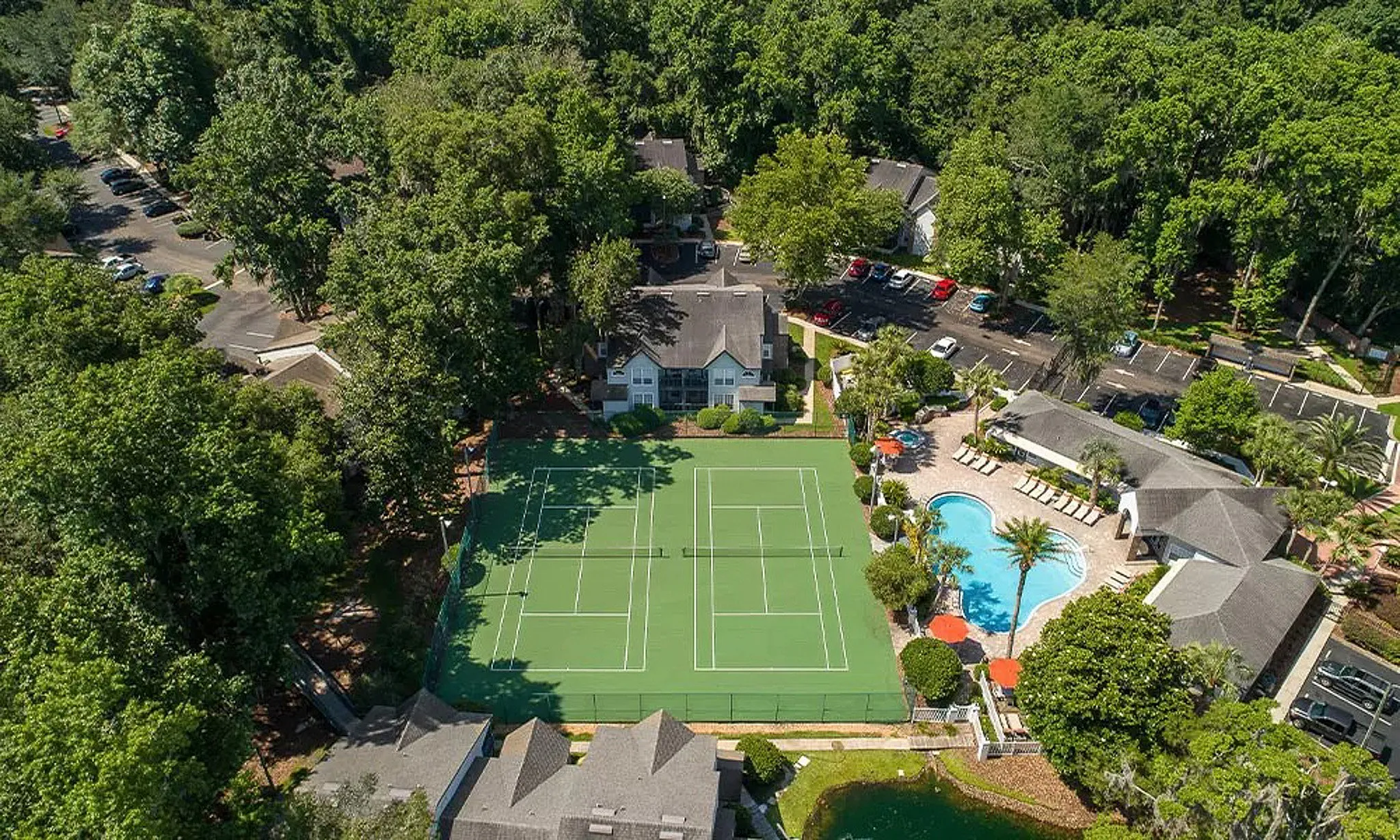 aerial shot of tennis courts